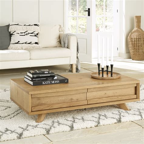 Premier Collection Cadell Rustic Oak Coffee Table With Drawers - Coffee ...