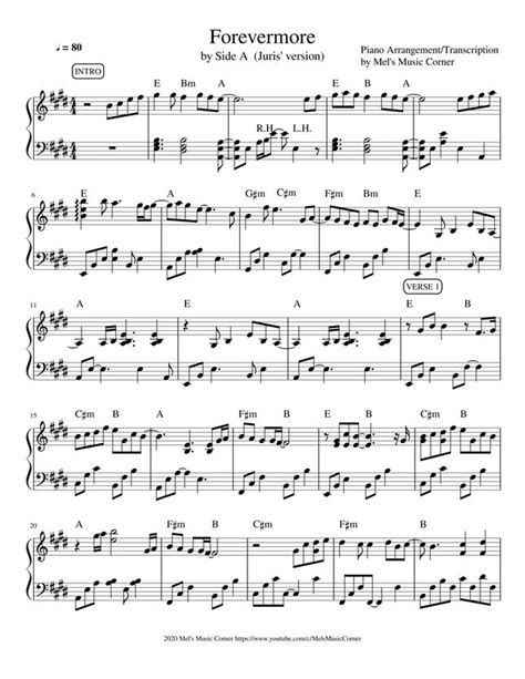 Side A - Forevermore (piano sheet music) by Mel's Music Corner Sheet Music