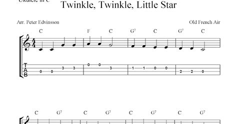 Twinkle, Twinkle, Little Star, free ukulele tab sheet music