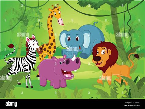 African animals cartoon Animals in forest vector illustration Stock ...