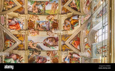 VATICAN, VATICAN - August 16, 2014: Ceiling of the Creation of Adam ...