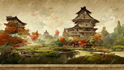 Premium AI Image | A painting of a japanese garden with a japanese ...