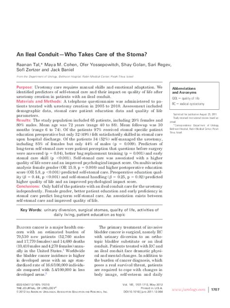 An Ileal Conduit—Who Takes Care of the Stoma? | Jack Baniel and Shay ...