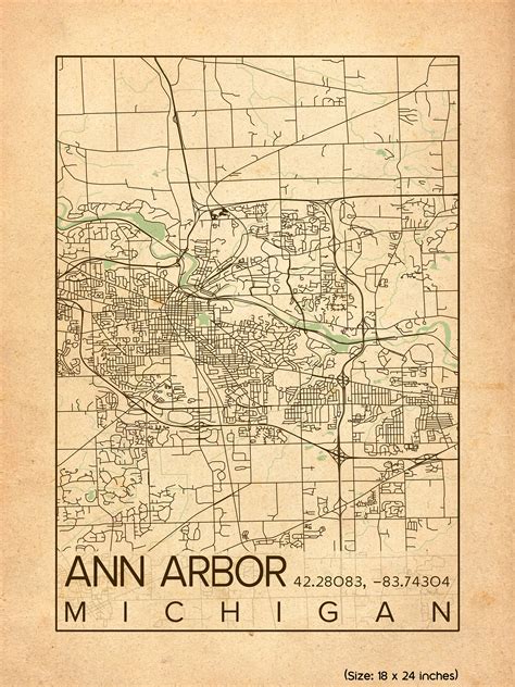 Ann Arbor City Map Print Poster Antique Vintage Aged Ann Arbor | Etsy