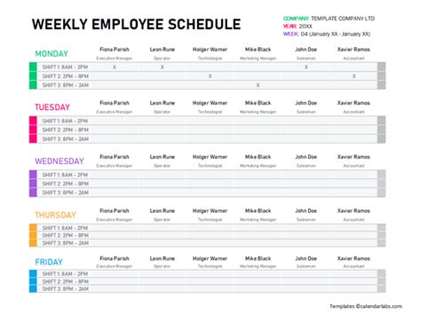 Weekly Employee Shift Schedule Template Excel - Free Printable Templates