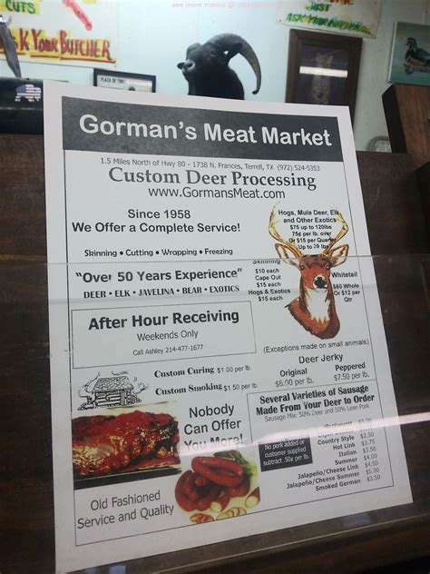 Menu at Gormans Meat Market, Terrell