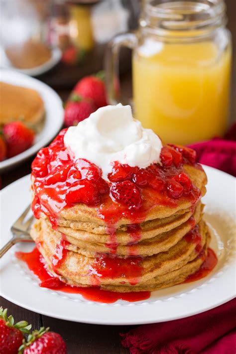 Whole Wheat Pancakes {with Honey Sweetened Strawberry Syrup} - Cooking ...