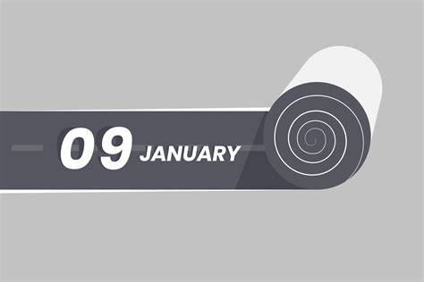 January 9 calendar icon rolling inside the road. 9 January Date Month ...