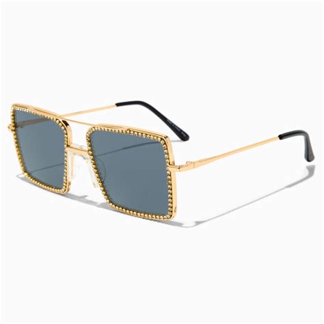 Crystal Studded Gold Frame Aviator Sunglasses | Icing US