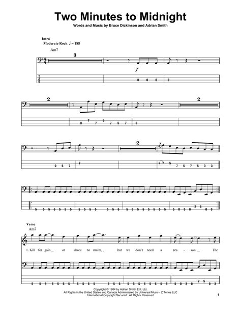 Two Minutes To Midnight by Iron Maiden - Bass Tab - Guitar Instructor