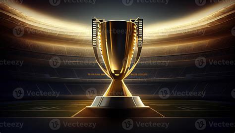 Big golden trophy on stadium, created with 23825118 Stock Photo at Vecteezy