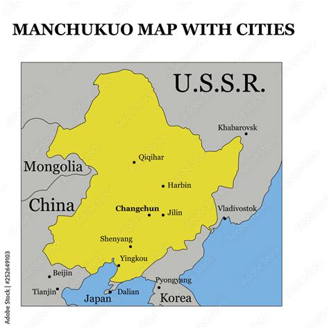 Vettoriale Stock historical map of Manchukuo on the territory of modern ...