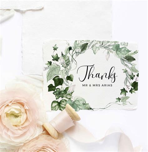 Editable Greenery Wedding Thank You Card Template Ivy Thank - Etsy ...