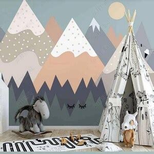 Triangle Mountains Geometry Nursery Wallpaper Triangle Grey - Etsy