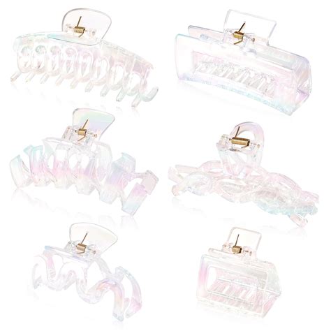 Amazon.com : CWJCYTNSN 6PCS Iridescent Clear Hair Claws, Large ...