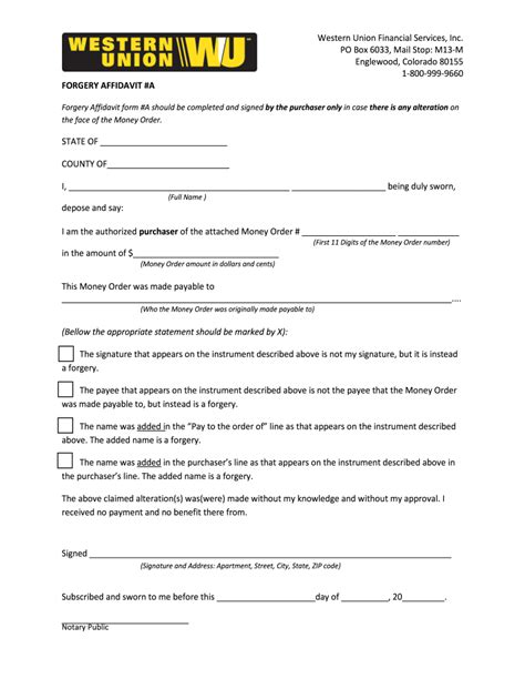 Western Union Forgery Affidavit A - Fill and Sign Printable Template ...