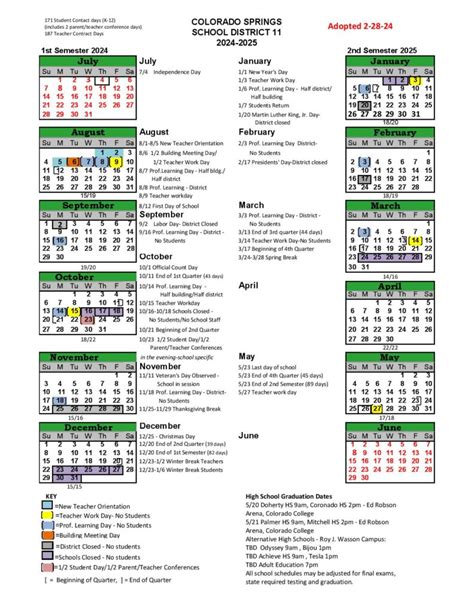 Colorado Springs School District 11 Calendar 2024-2025