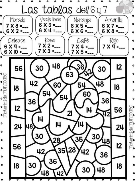 Fichas para repasar las tablas de multiplicar: Resuelve y colorea ...