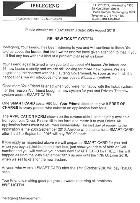 Application for a new smart card | Ipelegeng Transport