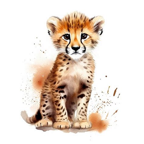 Premium Photo | There is a drawing of a cheetah cub sitting on the ...