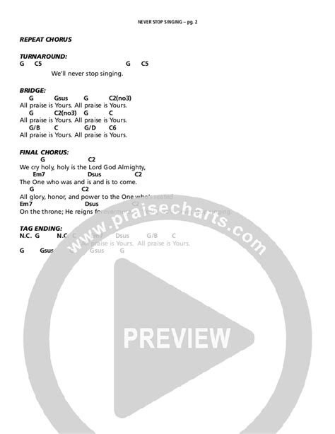 Never Stop Singing Chords PDF (Patrick Mayberry / David Leonard ...