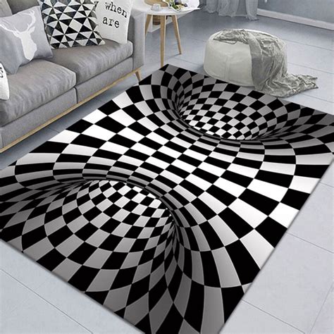 Austok 3D Carpet,Bottomless Hole Optical Illusion Area Rug, Checkered ...