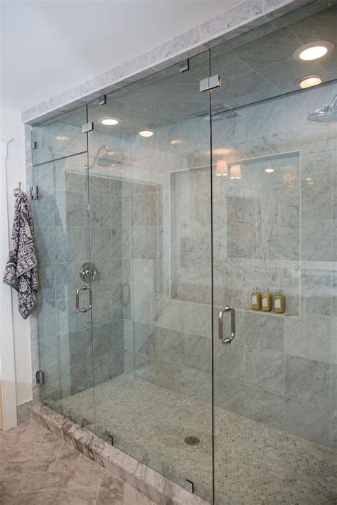 A close up of the shower in the newly remodeled master bathroom in the ...