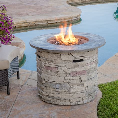 32-inch Stone Circular MGO Fire Pit With Grey Top - 40,000 BTU - NH956 ...