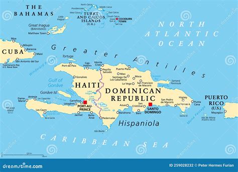 Hispaniola Political Map With Haiti And Dominican Republic Cartoon ...