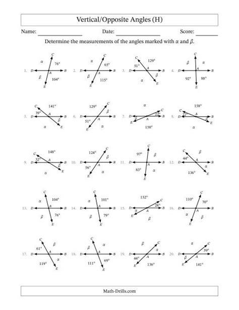 Vertical Angle Relationships (H)