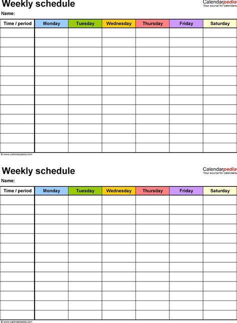 Weekly Calendar Template 7 Day