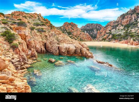 Fantastic view of Li Cossi beach on Costa Paradiso resort. Picturesque ...