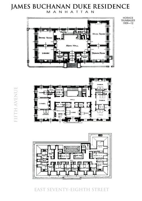 Duke Mansion - 1st 2nd and 3rd floors | Architectural floor plans ...