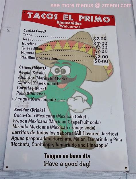 Online Menu of Tacos El Primo Restaurant, Sanford, North Carolina ...