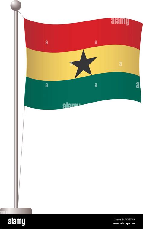 Ghana flag on pole. Metal flagpole. National flag of Ghana vector ...