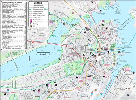 Map of Boston tourist: attractions and monuments of Boston