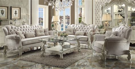 Acme Versailles 2-Piece Living Room Set in Ivory Velvet & Bone White by ...