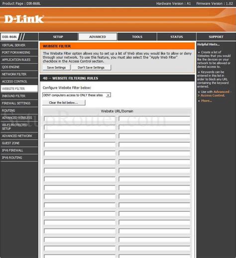 Dlink DIR-868L Screenshot WebsiteFilter