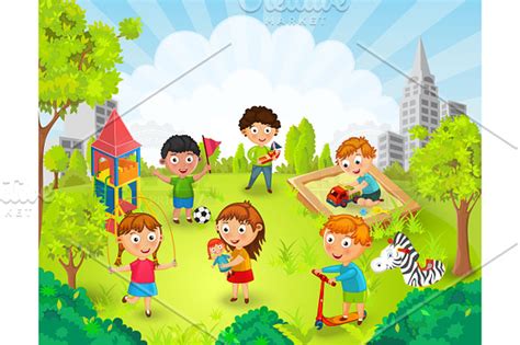 Children playing in the park vector ~ Illustrations ~ Creative Market