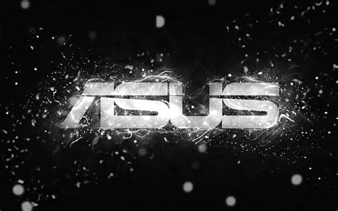 Asus white logo, , white neon lights, creative, black abstract ...