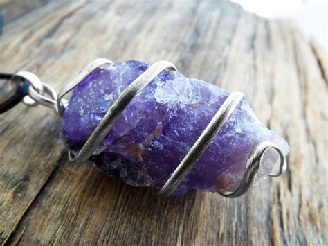 Amethyst Pendant Raw Gemstone Silver Necklace Handmade Stone Purple ...