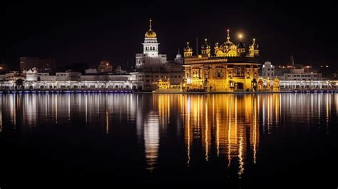 Premium AI Image | Night view of Golden Temple Harmandir Sahib