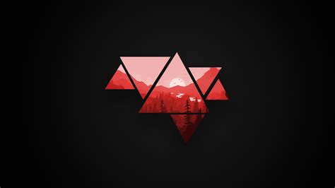 red triangles on black background with trees and mountains in the ...