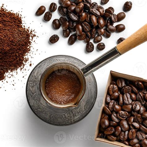 Coffee beans and ground coffee top view on a white background 8368640 ...