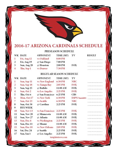 Printable Arizona Cardinals Schedule 2024