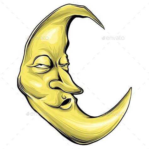 Cartoon Crescent Moon With Face Vector | Moon cartoon, Moon face ...