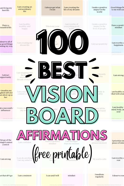 100 Best Vision Board Affirmations (Free Printable) | Vision board ...