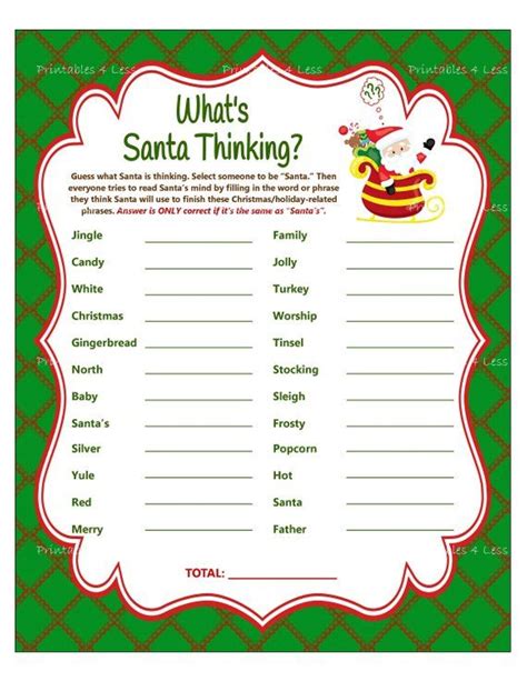 Christmas Game What's Santa Thinking Christmas Word | Etsy | Christmas ...