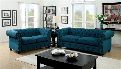 Stanford Dark Teal Fabric Living Room Set from Furniture of America ...