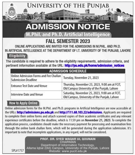 University of the Punjab-Admission Notices